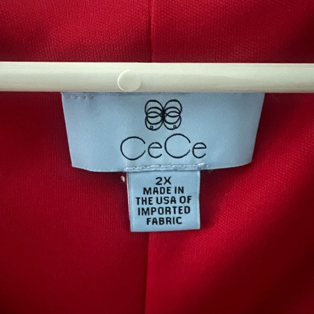 CeCe Size 2X Red Dress with Floral Print, Ruffled Bottom and Sleeves, Breezy - Picture 2 of 7